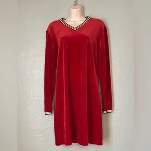 SOLD_Vintage LIMITED V-Neck Long Sleeve Red Velvet Velour Dress_Size M